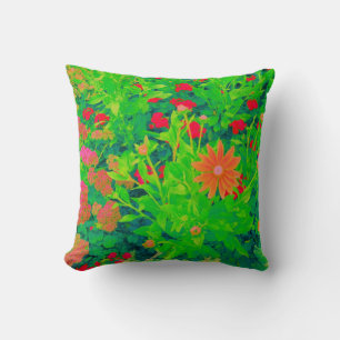 Psychedelic Flower Bed Throw Pillow