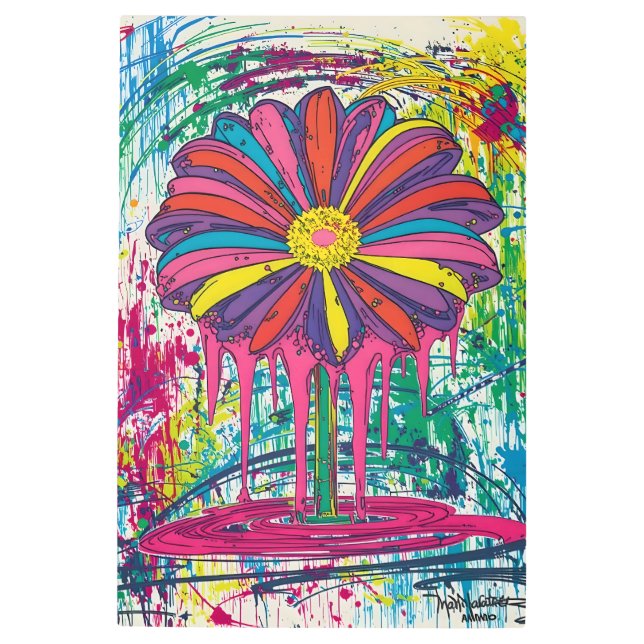 psychedelic flower dripping in paint  metal print (Front)