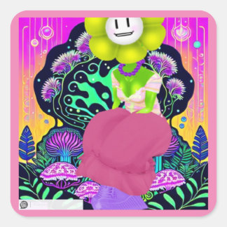 Psychedelic Flower Girl With Mushrooms Art Sticker