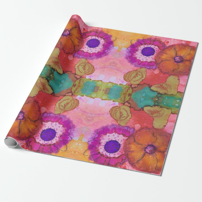 Psychedelic Flower Power Wrapping paper (Unrolled)