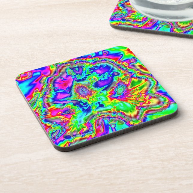psychedelic flowers 1 beverage coaster (Left Side)