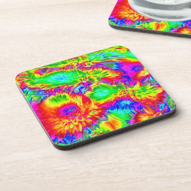 psychedelic flowers 2 beverage coaster (Left Side)