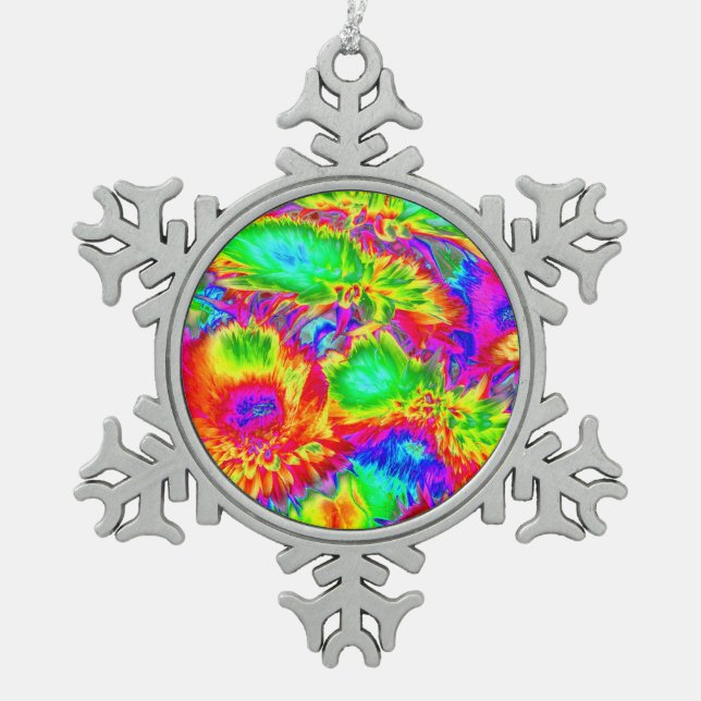 psychedelic flowers 2 snowflake pewter christmas ornament (Front)