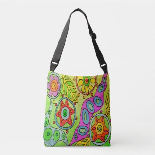 Psychedelic Flowers Abstract Art Crossbody Bag