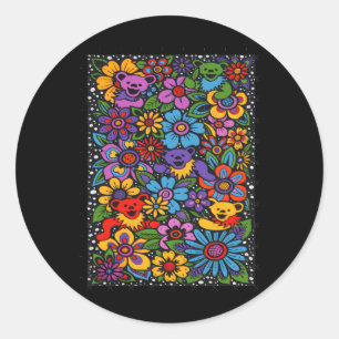 Psychedelic Flowers Dancing Bears Coloured Gratefu Classic Round Sticker