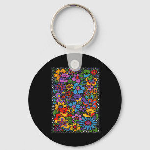 Psychedelic Flowers Dancing Bears Coloured Gratefu Keychain