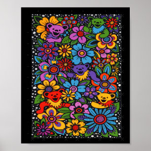 Psychedelic Flowers Dancing Bears Coloured Gratefu Poster