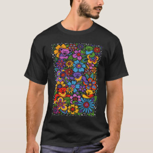 Psychedelic Flowers Dancing Bears Coloured Gratefu T-Shirt