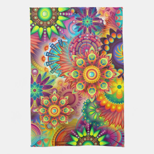 psychedelic flowers kitchen towel (Vertical)