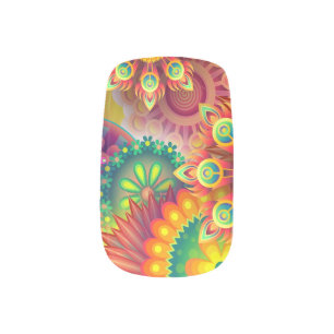 psychedelic flowers minx nail art