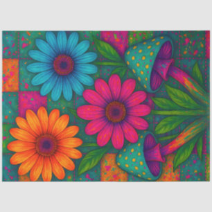 Psychedelic Flowers & Mushrooms Decoupage Tissue Paper