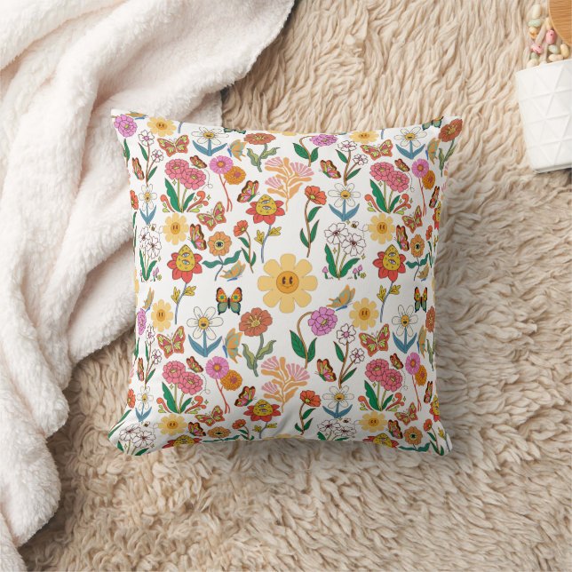 Psychedelic Flowers Pattern x4 Lumbar Pillow (Blanket)