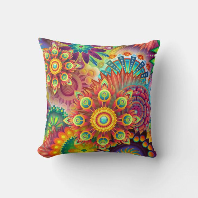 psychedelic flowers pillow (Front)