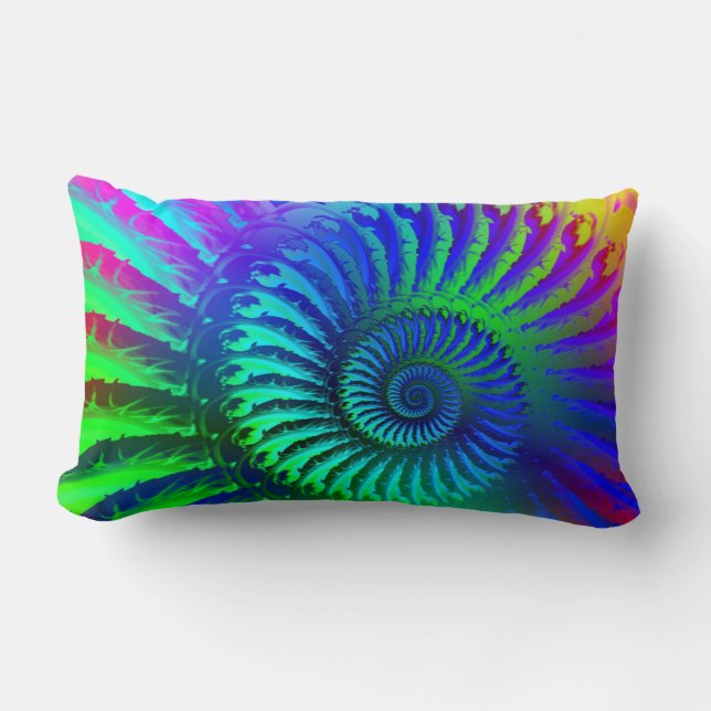 Psychedelic Fractal Blue Pattern Lumbar Pillow (Front)