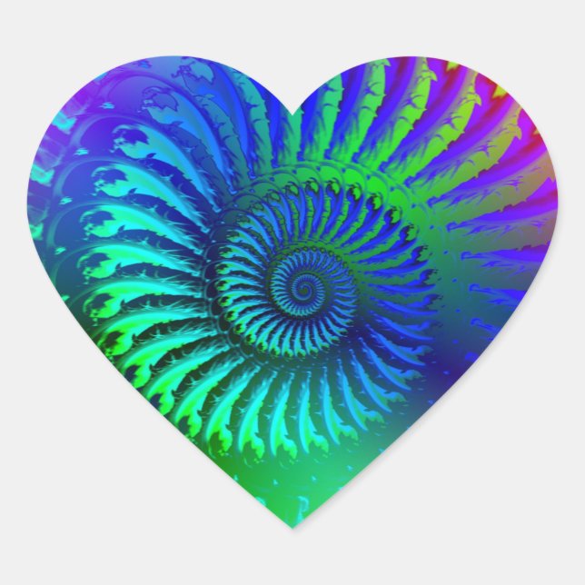 Psychedelic Fractal Blue Turquoise Heart Sticker (Front)