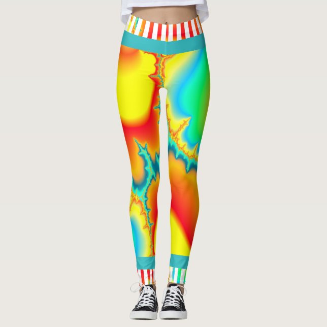 Psychedelic fractal colorful modern leggings (Front)