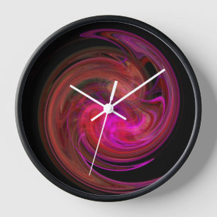 PSYCHEDELIC FRACTAL LIGHT VORTEX Abstract Red Wall Clock