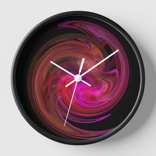 PSYCHEDELIC FRACTAL LIGHT VORTEX Abstract Red  Wall Clock