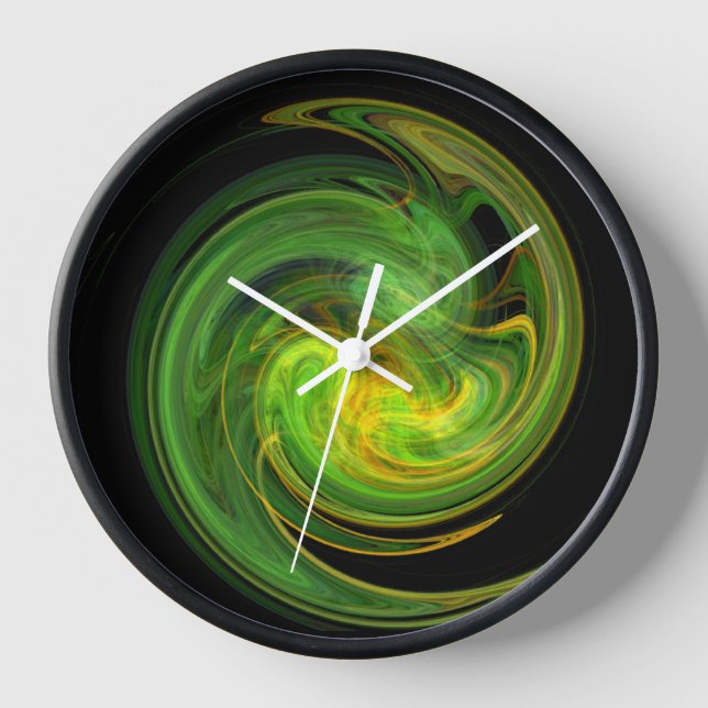 PSYCHEDELIC FRACTAL LIGHT VORTEX Abstract Yellow Clock (Front)