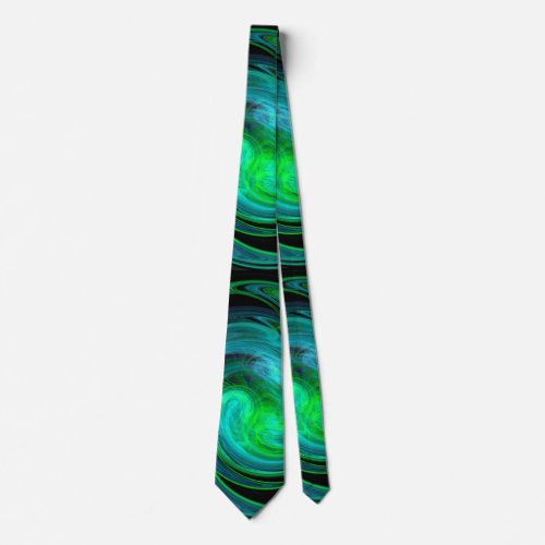 PSYCHEDELIC  FRACTAL LIGHT VORTEXBlack Blue Green Tie