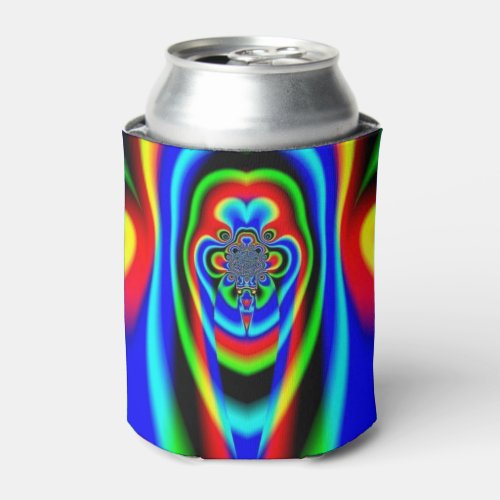 Psychedelic Fractal Rainbow Face Hippy Trippy Can Cooler