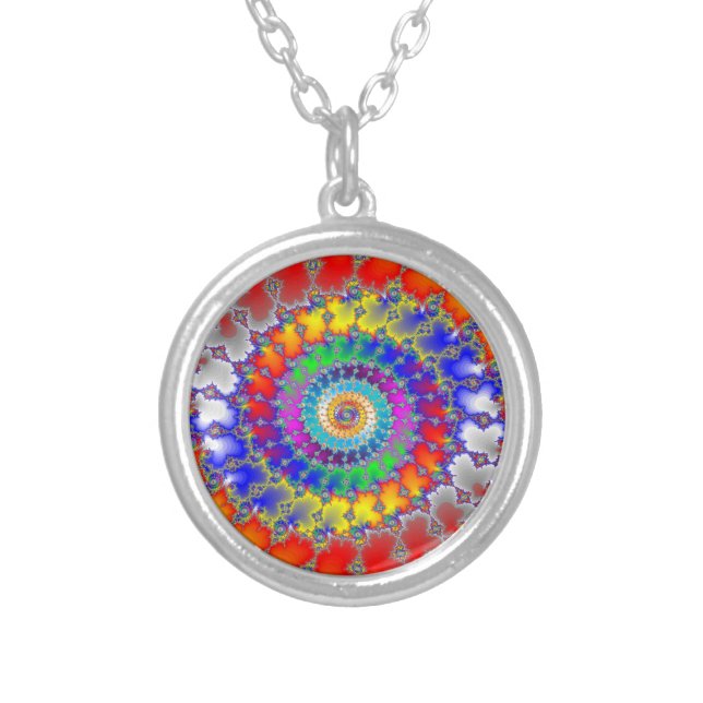 Psychedelic Fractal Silver Plated Necklace (Front)