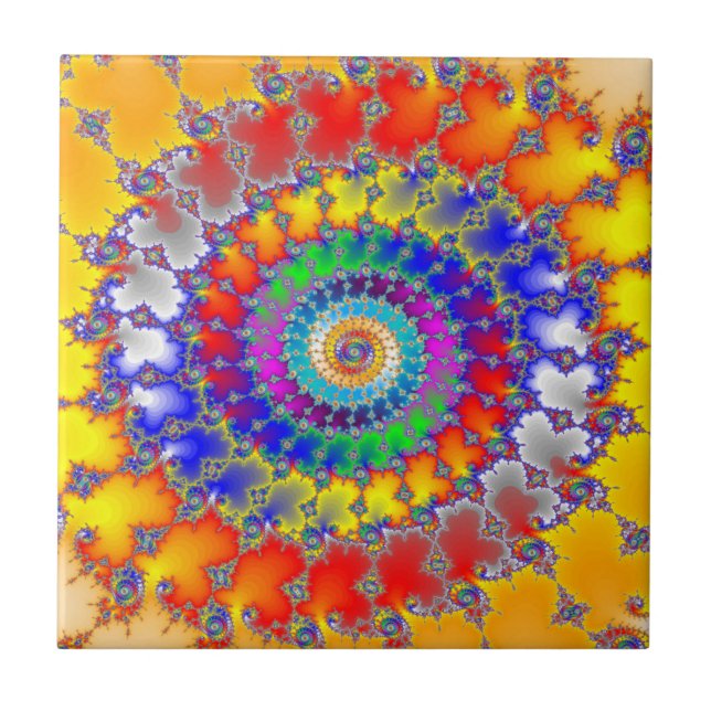 Psychedelic Fractal Spirals Ceramic Tile (Front)
