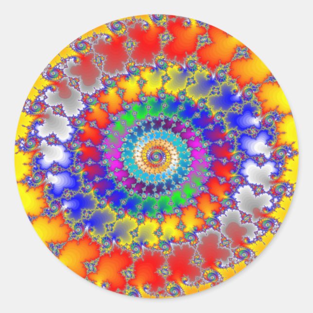 Psychedelic Fractal Spirals Classic Round Sticker (Front)