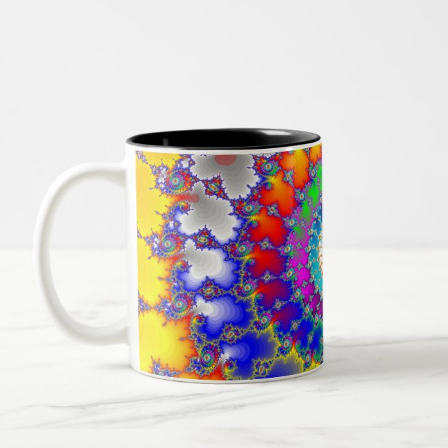 Psychedelic Fractal Spirals Two-Tone Coffee Mug (Left)