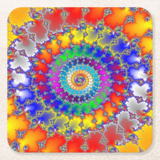 Psychedelic Fractal Square Paper Coaster (Front)