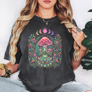 Psychedelic Frog Mushroom Fantasy Moon Phases Art T-Shirt