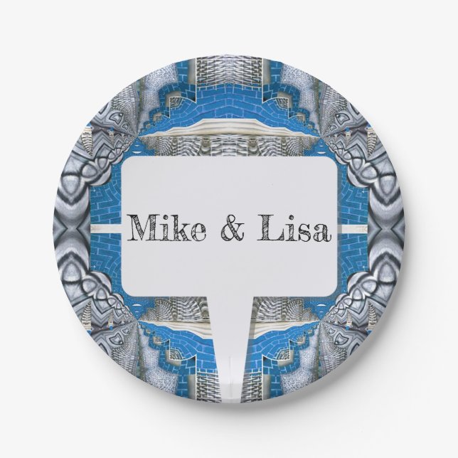 Psychedelic Fun Fractal Pattern & Text Paper Plates (Front)