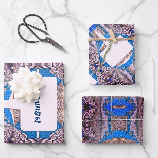 Psychedelic Fun Fractal Pattern & Text Wrapping Paper Sheets (Front)