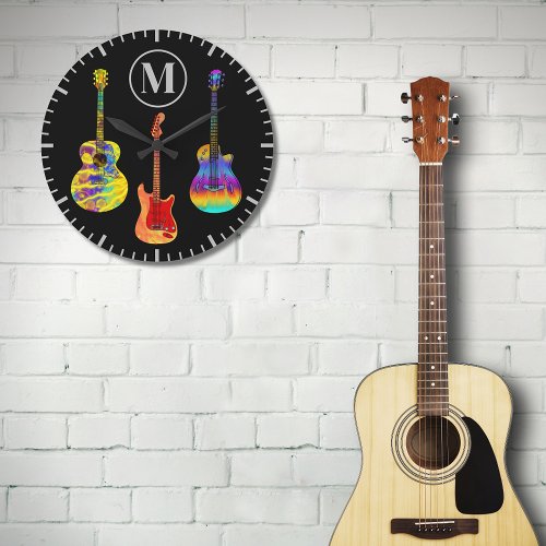 Psychedelic Funky Guitars  Large Clock