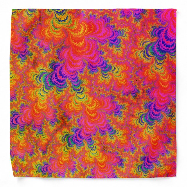 Psychedelic Funky Hippie Boho Neon Rainbow Fractal Bandana (Front)