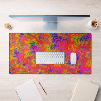 Psychedelic Funky Hippie Boho Neon Rainbow Fractal Desk Mat