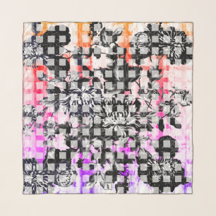 Psychedelic Garden Black Pink Purple Gold Floral Scarf