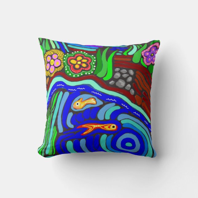Psychedelic Garden Throw Pillow (Front)