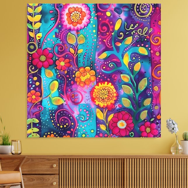 Psychedelic Garden – Whimsy in Bloom Canvas Print (Insitu(LivingRoom))