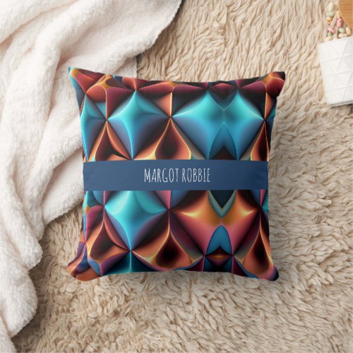 Psychedelic Geometric Honeycomb Blue  Pattern Throw Pillow