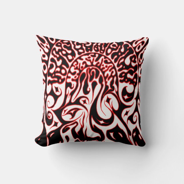 Psychedelic Ghost - Black White and Red Throw Pillow (Front)