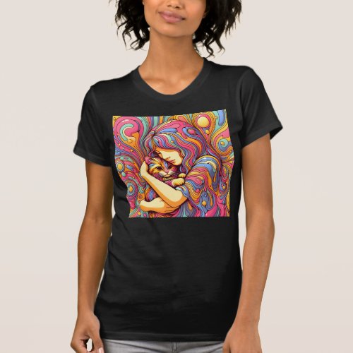 Psychedelic Girl and Cat T_Shirt