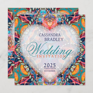 Psychedelic Glam Crystal Heart Wedding Invitation