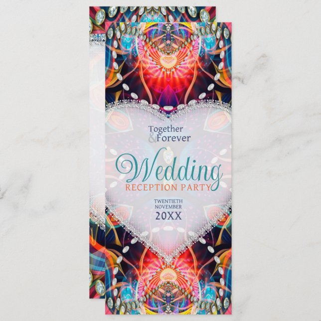 Psychedelic Glam Crystal Heart Wedding Party Invitation (Front/Back)