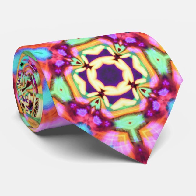 Psychedelic Glow Colourful Fashion Groovy Tie (Rolled)