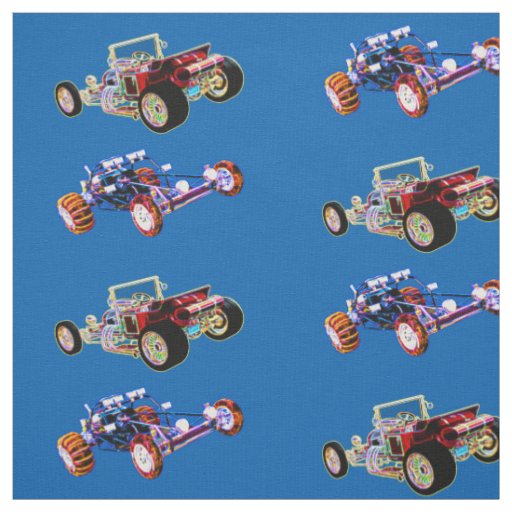 Psychedelic Glowing Buggy And Hot Rod Car Fabric