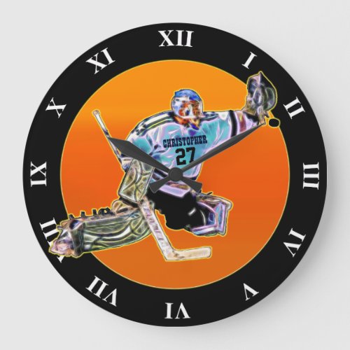 Psychedelic Glowing Ice Hockey Goalkeeper Goalie Large Clock