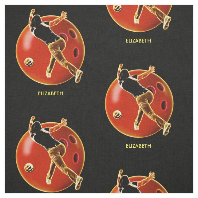 Psychedelic Glowing Neon Bowling Player With Ball Fabric (Swatch)