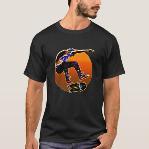 Psychedelic Glowing Skateboarder With Skateboard T_Shirt