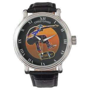 Psychedelic Glowing Skateboarder With Skateboard Watch